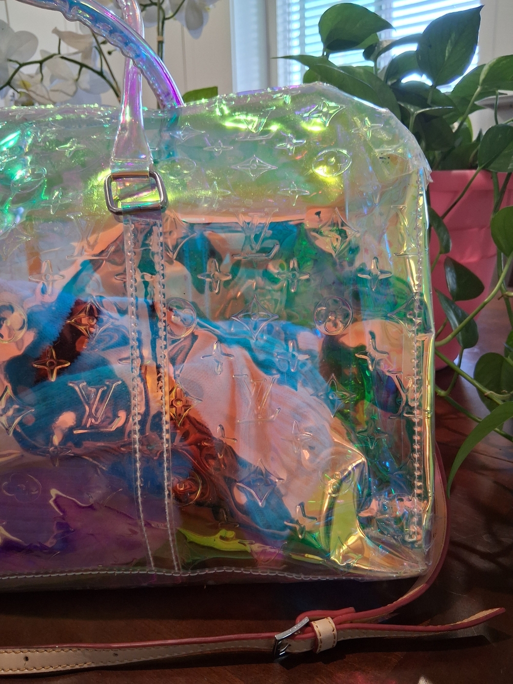 Holographic Iridescent Travel Tote - Clear Rainbow Shine - Picture 4 of 12